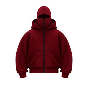 Sweat à capuche double couche à fermeture éclair intégrale, logo personnalisé brodé, 100% coton, qualité supérieure, style ninja, sweat à capuche de gangster - Product Image 1