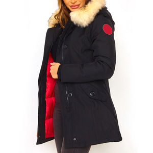 <b>Navy</b> Fur Hooded Breathable Plus Size <b>Women's</b> Long Oversized Parka <b>Jacket</b> Hooded High Street Winter Parka <b>Padded</b> Coat with Zipper - Product Image 3