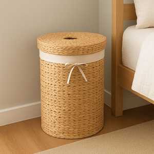 Paniers de rangement ronds en rotin tissés à la main Organisateur naturel durable avec poignées pour chaussures à linge et décoration intérieure - Product Image 1