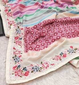 Saree en satin de soie Vichitra de qualité supérieure avec impressions numériques et fils à broder Bordure de passepoil de couverture fantaisie pour toutes les occasions - Product Image 4