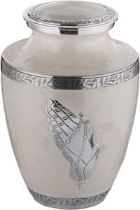 Urna moderna de cremación blanca Perla (manos rezando) | Urna conmemorativa de cenizas humanas para adultos, entierro, funeral | 200 pulgadas cúbicas para adultos - Product Image 3