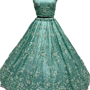 Diseñador carismático Khatali trabajo hecho a mano en Pastel Partywear Lehenga Choli tela de Base pura hecha a mano ropa tradicional china - Product Image 1