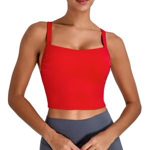 Vêtements de fitness et de yoga femmes débardeur nouveau Design couleur unie côtelé Fitness vêtements de sport femmes Gym Crop débardeur - Product Image 1