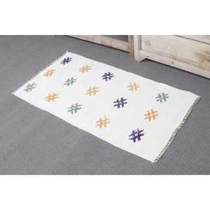 Tapis Kilim vintage 1,8 x 3,3 pieds, tapis turc, tapis en laine blanc patchwork - Product Image 4