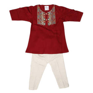 ชุดเดรสปักลายสำหรับเด็กผู้หญิงแรกเกิด - สีแดงเลือดหมู - Product Image 1