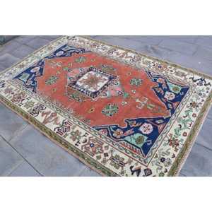 พรมวินเทจตุรกี ขนาด 5x7.8 ฟุต (153x239 ซม.) สีแดงน้ำเงิน ลายต้นไม้และพืช - Product Image 2