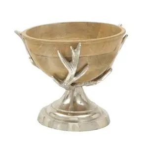 Alumínio Casting Decorativo Mango Madeira Best Selling Decoração Do Casamento Com Prata Shinny Hand Stand Bowl
