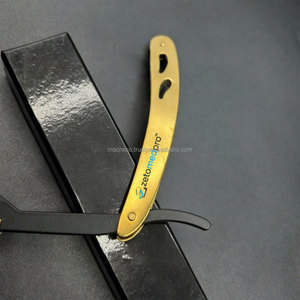 มีดโกนหนวดตรงแบบกำหนดโลโก้เองได้ ขายดีที่สุด ผลิตจากสแตนเลส ใบมีดสีดำทองเปลี่ยนได้ สำหรับโกนหนวดแบบเปียก ขายส่ง - Product Image 4