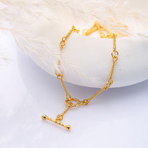 T Lock diseño 22K chapado en oro único al por mayor turco hecho a mano 925 collar de cadena de plata esterlina para dama joyería fina - Product Image 5