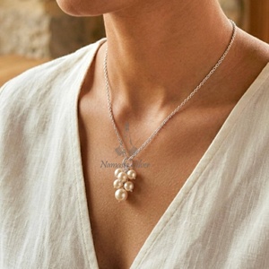 Collar de Perlas Agrupadas de Plata de Ley, Joyería de Perlas Blancas de Agua Dulce - Product Image 2
