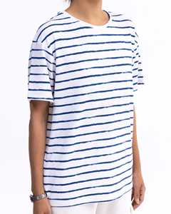 Camiseta de Mujer Personalizada de Alta Calidad, Diseño Moderno y Elegante, Camiseta de Algodón con Rayas Azul Marino Hecha a Mano en Pakistán, Venta al por Mayor - Product Image 3