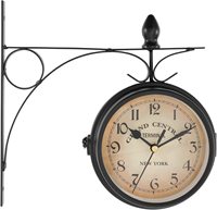 Horloge murale vintage à double face, analogique à quartz, 4,7 pouces, style rétro, station de train, en fer forgé brun