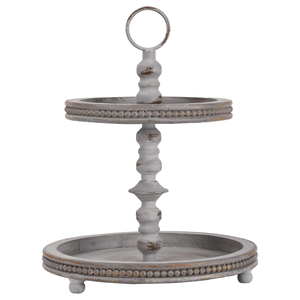 Décor à la maison rustique plateau à 2 niveaux en bois décoratif perlé ferme plateau à plusieurs niveaux cuisine vaisselle de table pièce maîtresse plateau perlé - Product Image 4