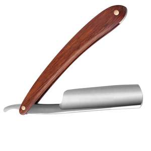 Maquinilla de afeitar de acero inoxidable de calidad profesional Simple, etiqueta personalizada, peluquero desechable, corte de garganta, mango de madera, Color plateado - Product Image 6