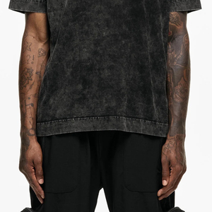 2024เสื้อยืดผู้ชายฟอกลายกรดสีเทาออกแบบโลโก้ได้ตามต้องการอัตราการขายส่ง - Product Image 4