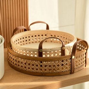 Natural woven rattan serving trays perfect for <b>rustic</b> <b>coffee</b> <b>table</b> decor and farmhouse style kitchen serving accessories - Product Image 3