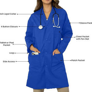 Mezcla de algodón ajuste profesional OEM mujeres laboratorio batas manga larga uniformes médicos 2025 en tamaño adulto - Product Image 4