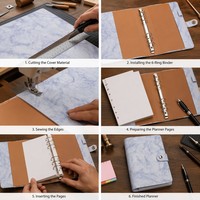 Carnet de notes A5 personnalisé rechargeable en cuir PU à spirale 6 anneaux, avec pochettes, intercalaires et 80 feuilles de papier de rechange, motif marbré bleu, idéal comme cadeau