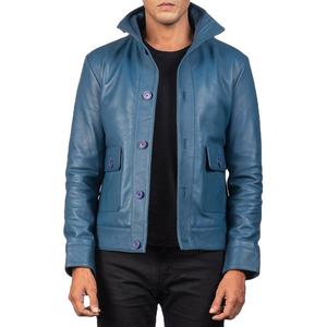 <b>Mens</b> Blue Faux Leather <b>Jacket</b> Casual Button Front <b>Slim</b> <b>Fit</b> Winter Streetwear PU Leather <b>Jacket</b> for <b>Men</b> - Product Image 3