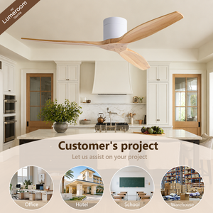 52 Inch Modern Flush Mount Ceiling <b>Fan</b> No Light White Ceiling <b>Fan</b> with 3 Solid Wood Blades for Living Room Bedroom - Product Image 4