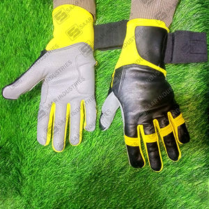 Gants de frappeur de baseball en cuir sur mesure de qualité supérieure manchette longue avec combinaison de couleur noir gris jaune - Product Image 1
