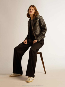 Veste en cuir véritable pour femmes en gros avec strass, design de haute qualité, veste en cuir marron de qualité supérieure pour femmes - Product Image 6