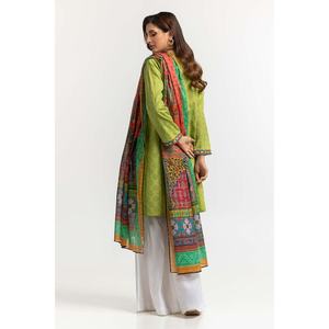 Chemise et dupatta pour femme en tissu dobby vert teint, brodés avec des motifs décoratifs - Product Image 3
