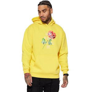 Sweat-shirt à capuche en molleton jaune pour homme, respirant, avec poche, imprimé, coupe ample, décontracté, pour l'hiver - Product Image 1