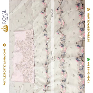 Lanzamiento exclusivo Blissful Party Wear Georgette Ruffle White Sarees Collection Fabricante por Royal Export en Surat Gujarat - Product Image 5