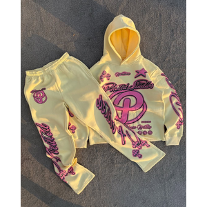 Conjunto de chándal informal con capucha para mujer, 2 uds., logotipo personalizado estampado, 100% algodón, secado rápido, respetuoso con el medio ambiente, invierno, venta al por mayor - Product Image 1