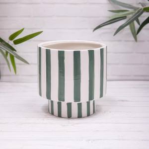 Maceta de Cerámica con Patrón Triangular Pintado a Mano, Duradera, Decorativa para Interiores, Elegante Adorno Minimalista para el Hogar - Product Image 3