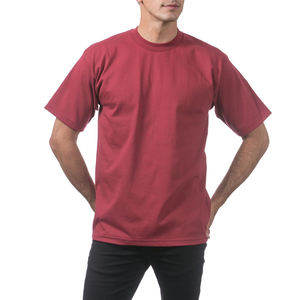 Pro Club Hombres Peso pesado Algodón Manga corta Cuello redondo Camiseta Borgoña - Product Image 4