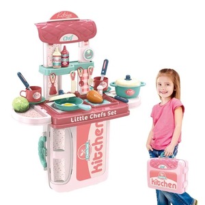Vente en gros Ensemble de jouets de simulation en plastique interactif pour enfants Maison de jeu Outils de cuisine Table de toilette Valise Ensemble de cuisine - Product Image 2