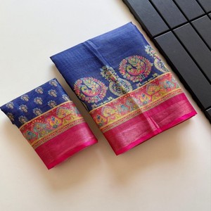 Sari en soie pure Zari VASTRA COTTAGE, tissage Zari complet avec bordure Zari, imprimé Kalamkari numérique, chemisier assorti - Product Image 5