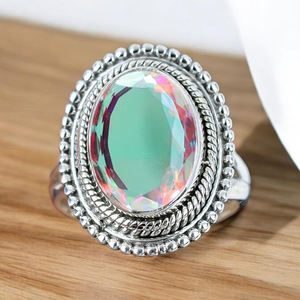 Bague en quartz Aura Ange de créateur, argent sterling 925, forme ovale 10x14mm, bijou bohème, pierre précieuse, pour femmes, anniversaires - Product Image 3