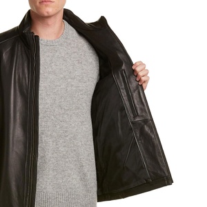 Veste en cuir de haute qualité pour hommes grande taille col montant veste en cuir à fermeture éclair veste de moto coupe ajustée pour hommes - Product Image 3