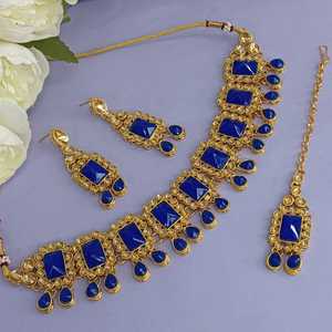 Indian Jewelry Kundan Crystal Choker Necklace <b>Earrings</b> Maang Tikka Head Chain Bollywood Wedding <b>Bridal</b> Set - Product Image 2