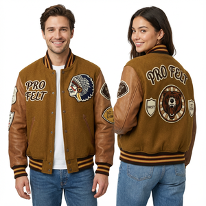 Veste universitaire unisexe en laine avec manches en cuir PU, style Letterman rouge, tendance, pour homme, idéale pour l'hiver (OEM) - Product Image 5