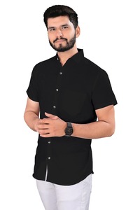 Wholesale <b>Men</b> <b>Black</b> Satin <b>Short</b> <b>Sleeve</b> <b>Shirt</b> Non Iron Anti Wrinkle Breathable Collared Formal Business Casual Professional Wear - Product Image 5