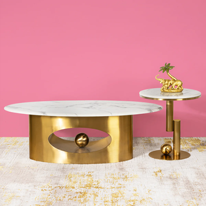 Phổ biến loại mới sang trọng cao cấp Ý thiết kế đá cẩm thạch hàng đầu kim loại cơ sở Bàn cà phê phòng khách sạn biệt thự căn hộ bảng phụ - Product Image 2