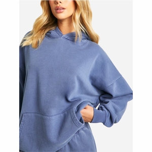 Drop-shoulderhodies <b>for</b> woman Fashionable <b>Long</b> Sleeve Top Hoodies <b>for</b> <b>Women</b> solid Customized Printed logo ladies hoody - Product Image 3
