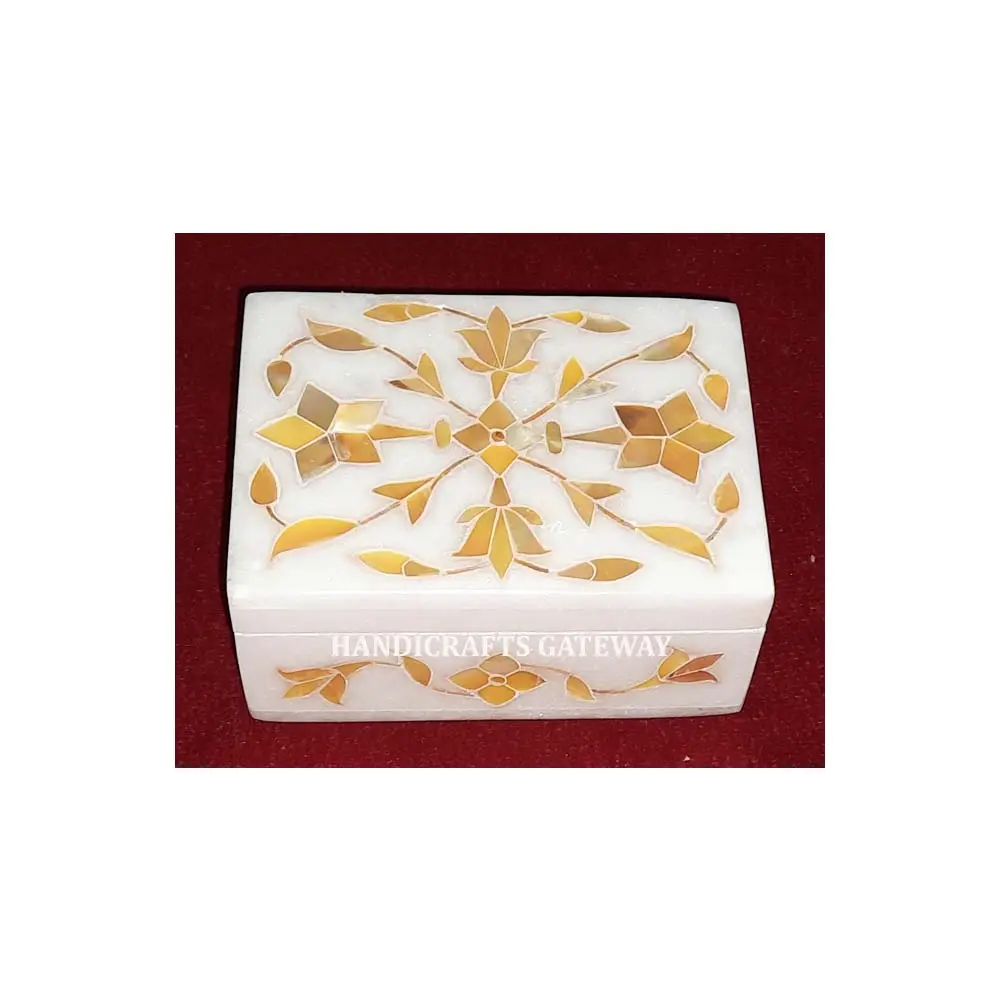 비즈니스 선물을위한 진주 꽃 예술 속지 보석 상자의 노란 어머니와 독점적 인 고품질 수제 흰색 대리석