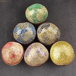 Ciotola di cocco per ristorante festa decorativa ciotole di cocco set ciotole multicolori laccate di cocco disegni personalizzati