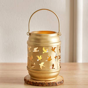 Portavelas Votivo de Metal Dorado Navideño 2025, Diseño Único de Aves Caladas, Linterna Decorativa Colgante Hecha a Mano para Decoración del Hogar - Product Image 2