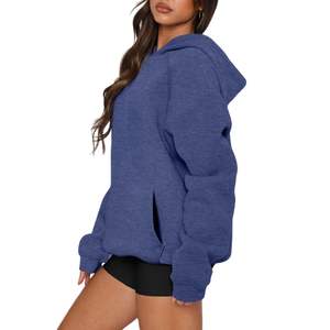 เสื้อฮู้ดดี้สีน้ำเงินเข้ม ทรงหลวม ไหล่ตก ผ้าฟลีซเนื้อหนาปานกลาง สำหรับผู้หญิง สกรีนโลโก้ได้ ใส่สบาย เหมาะสำหรับใส่ในชีวิตประจำวัน - Product Image 3