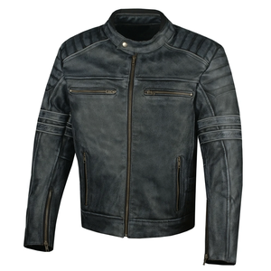 Men's Shadow Black Distressed Genuine Cowhide Leather Windproof Printed Racing Motorbike Jacket CE Armours Protections - Product Image 3