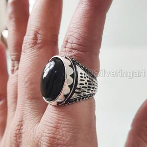 Anillo de Plata de Ley 925 para Hombre, con Piedra de Ónix Negro Natural, Piedra de Nacimiento de Diciembre, Todas las Tallas, Joyería Pesada para Fiestas, Venta al por Mayor - Product Image 1