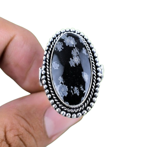 Bague tournante en argent sterling 925 avec agate ovale en forme de flocon de neige pour femme - Bijoux de créateur faits à la main de haute qualité - Product Image 1