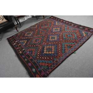 Alfombra Grande Vintage, Alfombra Turca de 6.8x7 pies, Alfombra de Lana con Diseño Floral Azul - Product Image 5