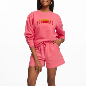 ชุดวอร์มสั้น2ชิ้นสำหรับผู้หญิงเสื้อเจอร์ซีย์ผ้าฝ้าย100% ลายโลโก้ออกแบบได้ตามต้องการสำหรับฤดูร้อน - Product Image 6